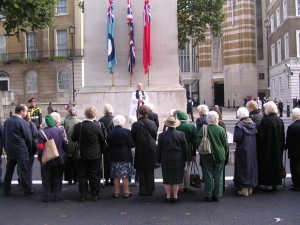 A brief service at the Cenotaph for former land girls and lumber jills, October 2009, as part of the annual WLA Remembrance event which ended in 2012. Source: Stuart Antrobus