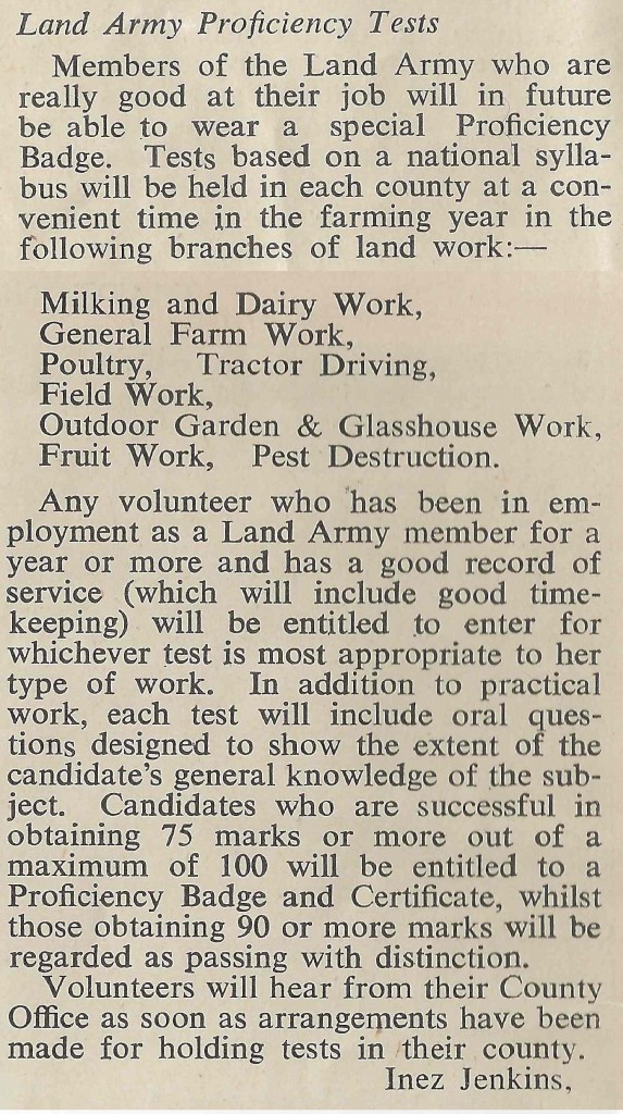 Information on Proficiency Tests in the September 1943 edition of The Land Girl (page 6)