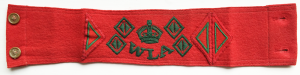Red WLA Armband. Each half diamond denotes half a year of service. This Land Girl would have spent 5 years in the WLA. Source: Catherine Procter WLA Collection