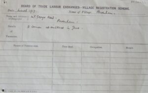 WW1 Village Registration Scheme form, c 1917. Source: Bedfordshire Archives WW1/WA4/1/1