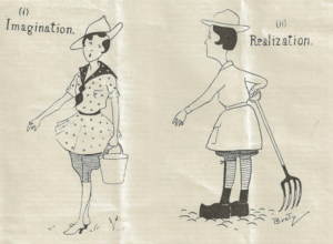 WW1 Women's Land Army Cartoon - Imagination and Realization Source: The Land Girl, September 1918, p 190