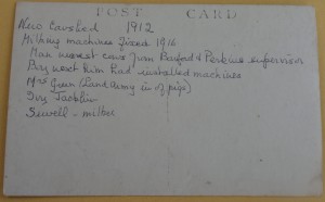 Back of milking photo sharing information on different people in the photo.