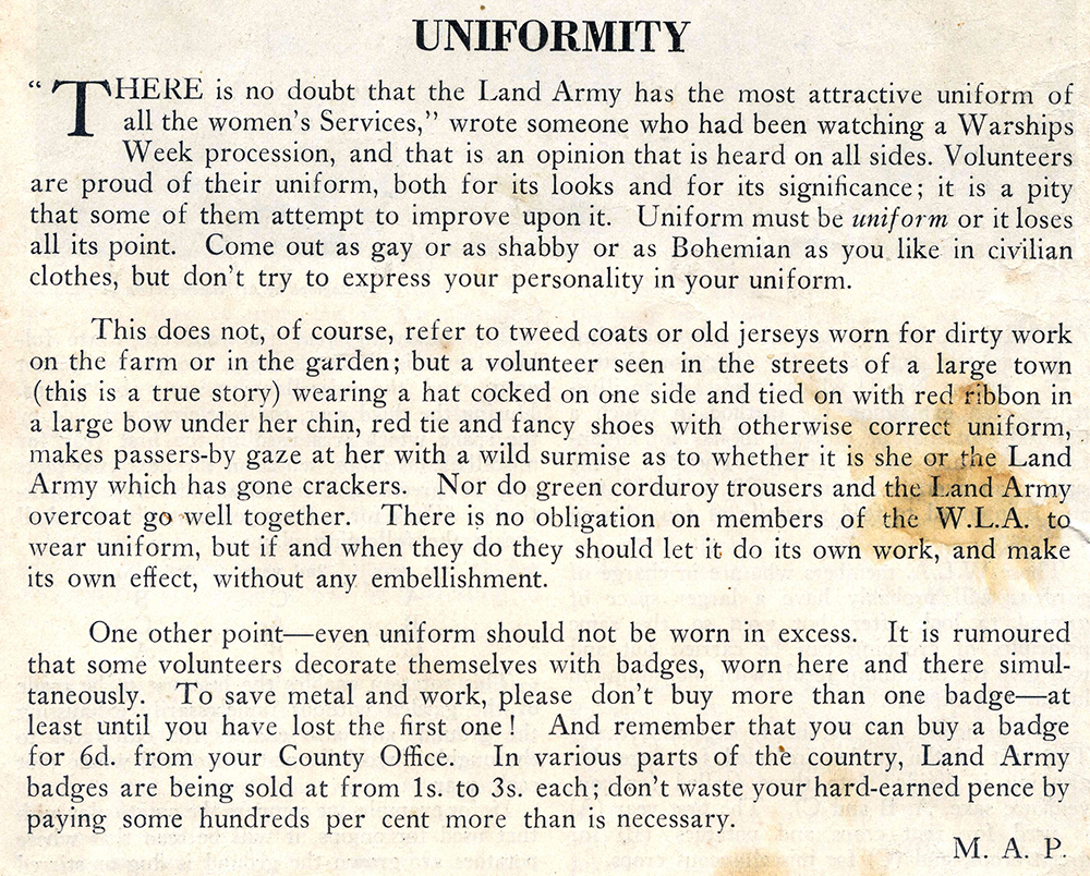 Uniform Guidance From The Land Girl April 1942