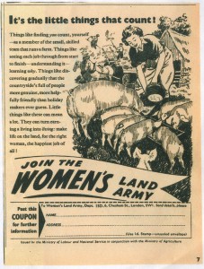 It's the little things that count! Source: Bronwen Jones. Women's Land Army newspaper recruitment.