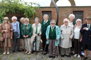Former land girls at their annual reunion at Romney Marsh Collection museum, Brenzett, Kent- Sunday 17 August 2014. (Left to right): Olive Porritt, Joan Boorman, Stella Masters, Betty Hollingdale, Evelyn Light, Rose Daniels, Olive French, Susie Crouch, Gladys Marshall, Molly Paterson, Doris Bradley
