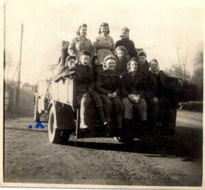 Olive Guzelf (nee Russell) in the middle of the top row and fellow Land Girls. Source: Debbie Cardigan