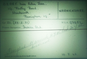 Eileen Joan Berry Women's Land Army Record Card