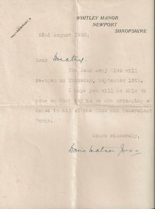 A letter sent to Dorothy about a dance happening at the reopening of the WLA club.