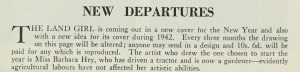 New Departures from the front page of the April 1942 edition of The Land Girl.