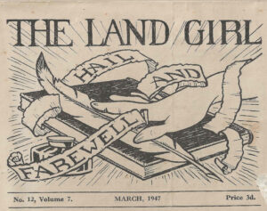 The front page illustration of The Land Girl by Isobel Mount, published in March 1947.