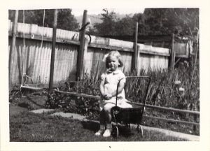 June, aged 3 in the garden in Wutton-on-Edge, 1943.