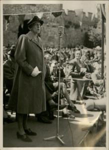 Lady Denman making a speech at Arundel Castle Land Army rally (May 1943) Source: Garland N22143, West Sussex Record Office