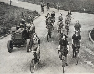 Land Girls on bikes: merrily we roll along