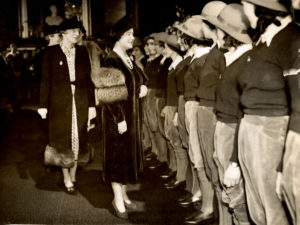 Queen Elizabeth, later Queen Mother', meeting Land Girls in March 1940